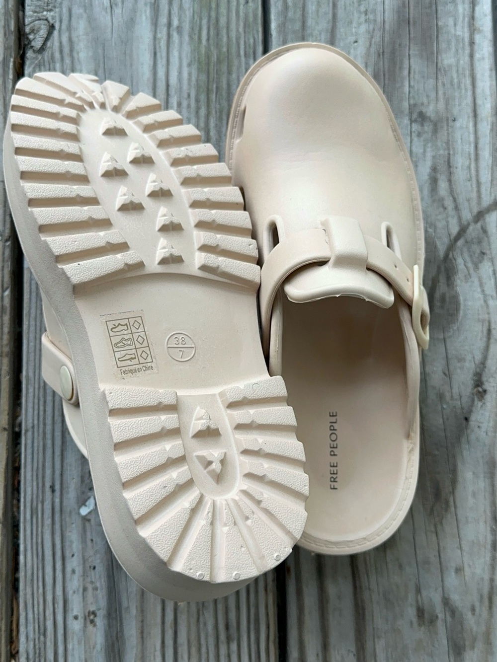 Free People Neutral Beige Buckle Clog Mules - Picture 7 of 8